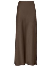 Brunello Cucinelli - Eleganter plissierter midi-rock,brauner langer satinrock mit elastischem bund - Lyst