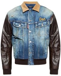 DSquared² - Jassen ,Blauw ,Leer Jas Van Gecombineerde Materialen - Lyst