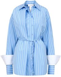 Sportmax - Overhemden ,Blauw ,Katoen Verticaal Gestreept Katoenen Overhemd - Lyst