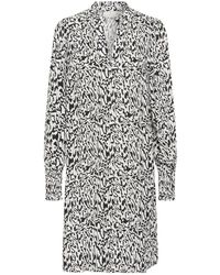 Kaffe - Kleedjes ,Zwart ,Grafische Lijnen Jurk Met Smock Manchetten - Lyst