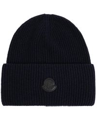 Moncler - Accessoires ,Blauw ,Wol Wool Beanie - Lyst