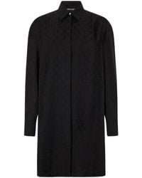 Roberto Cavalli - Kleedjes ,Zwart ,Zijden Mini Overhemdjurk Met Monogram Rc - Lyst