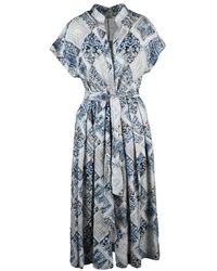 Eleventy - Kleedjes ,Blauw ,Linnen Chemisiere Jurk - Lyst