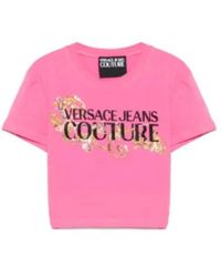 Versace Jeans Couture - Kurzärmeliges T-Shirt Mit Kristallen - Lyst