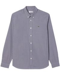 Lacoste - Overhemden ,Blauw ,Katoen Regular Fit Geruit Katoenen Overhemd - Lyst