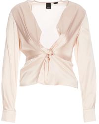 Pinko - Camicia bianca in seta con scollo a v - Lyst