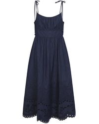 Zimmermann - Mahon Broderie Denim Midi Jurk - Lyst