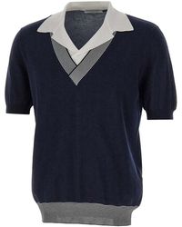 Gran Sasso - Truien & Vesten ,Blauw ,Katoen Polo Shirt Met Wijde V-Hals - Lyst