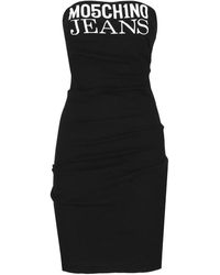 Moschino - Schwarze kleider gerader ausschnitt ärmellos logo - Lyst