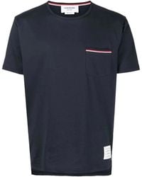 Thom Browne - T-shirt navy con tasca in cotone jersey di media peso - Lyst
