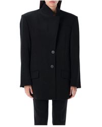 The Attico - Zwarte Wollen Blazer Met Monolapel - Lyst