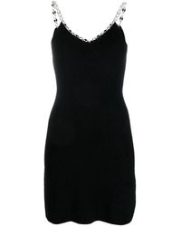 Rabanne - Kleedjes ,Zwart ,Wol Tank Top Jurkje Met Kettingdetail - Lyst