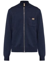 Versace - Truien & Vesten ,Blauw ,Katoen Cashmere-Blend Knit Zip Sweater - Lyst