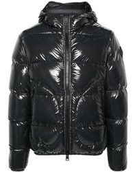Herno - Cappotto grigio imbottito con cappuccio - Lyst
