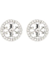 Tory Burch - Kristall messing logo ohrringe - Lyst