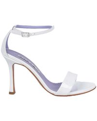 Albano - Weiße lackleder sandalen mit knöchelriemen - Lyst