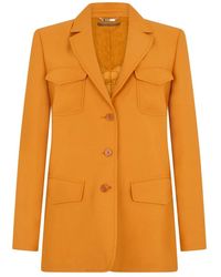 Alberta Ferretti - Jassen ,Oranje ,Leer Single-Breasted Blazer Met Zakken - Lyst