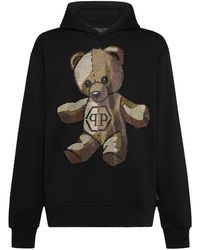Philipp Plein - Hoodies & Sweatvesten ,Zwart ,Katoen Hooded Sweatshirt Teddy - Lyst
