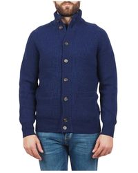 AT.P.CO - Truien & Vesten ,Blauw ,Wol Blauwe Mannen Winter Cardigan Trui - Lyst