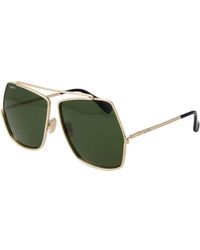 Max Mara - Goldene Damen Sonnenbrille Grüne Gläser - Lyst