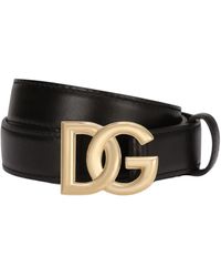 Dolce & Gabbana - Schwarzer ledergürtel mit goldener logo-schnalle - Lyst