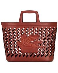 Etro - Borsa a mano in pelle marrone con manico doppio e dettaglio pegaso - Lyst