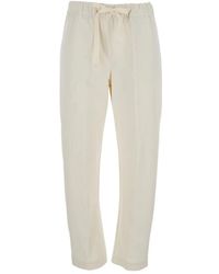 Semicouture - Weiße hose mit kordelzug taille baumwolle - Lyst