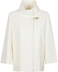 Fay - Jassen ,Wit ,Wol Gevoerde Cape Met Haaksluiting - Lyst