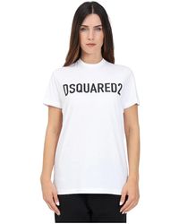 DSquared² - Weißes t-shirt mit maxi-logo-print - Lyst