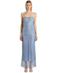 Marella - Kleedjes ,Blauw ,Denim Jersey Jurk Met Kristallen Versieringen - Lyst