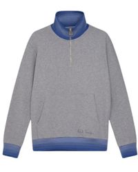Paul Smith - Hoodies & Sweatvesten ,Grijs ,Katoen Grijze Zip-Neck Sweatshirt Met Trechterhals - Lyst