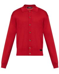 Versace - Truien & Vesten ,Rood ,Katoen Zijden-Katoenen Gebreid Polo Vest - Lyst