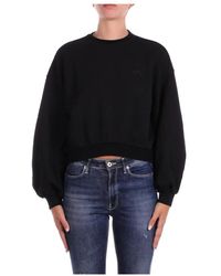 Pinko - Hoodies & Sweatvesten ,Zwart ,Katoen Zwarte Logo Front Sweater - Lyst