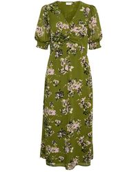 Kaffe - Groene Stencil Bloemenprint Jurk - Lyst