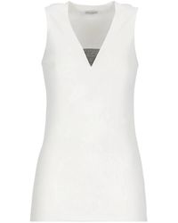 Brunello Cucinelli - Ribbed Cotton Sleeveless Top - Lyst