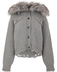 Blumarine - Truien & Vesten ,Grijs ,Wol Cardigan Met Bontkraag - Lyst