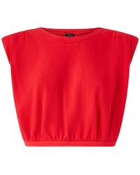 Pinko - Tops ,Rood ,Katoen Maracaibo Maglia Crop Top Met Verlengde Schouders - Lyst