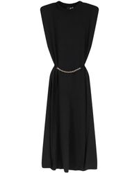 Pinko - Kleedjes ,Zwart ,Nylon Jurk Met Ronde Hals - Lyst