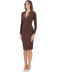 Elisabetta Franchi - Bruine Midi Jurk Met Gestructureerde Schouders - Lyst