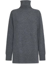 Jil Sander - Truien & Vesten ,Grijs ,Wol Geribbelde Gebreide Wollen Coltrui - Lyst