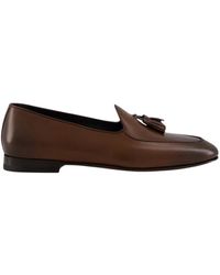 Manolo Blahnik - Bruine Kalfsleren Loafers Met Kwastdetail - Lyst
