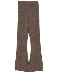 ELY ELY - Broeken ,Bruin ,Leer Fijngebreide Wijde Broek - Lyst