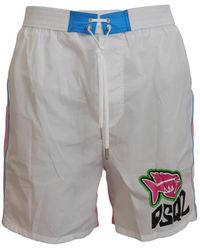 DSquared² - Badmode ,Wit ,Visprint Zwembroek Stijlvolle Strandkleding - Lyst