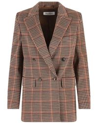 Max Mara - Jassen ,Bruin ,Wol Bruin Geruit Dubbel-Borst Jas - Lyst