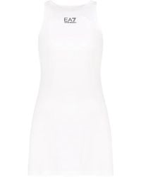 EA7 - Weißes Ärmelloses Kleid Mit Mesh-Einsatz - Lyst