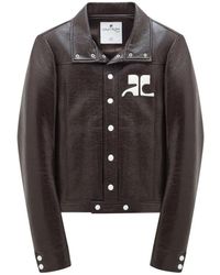 Courreges - Jassen ,Bruin ,Katoen Faux-Leather Logo Patch Jacket - Lyst