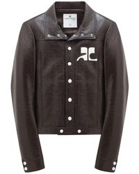 Courreges - Jassen ,Bruin ,Katoen Faux-Leather Logo Patch Jacket - Lyst