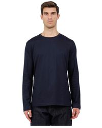 Dondup - Tops ,Blauw ,Katoen Slim T-Shirt Met Lange Mouwen En Ronde Hals - Lyst