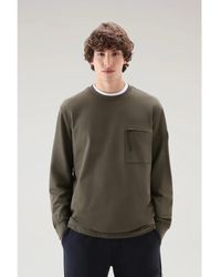 Woolrich - Hoodies & Sweatvesten ,Groen ,Katoen Katoenen Sweater Met Ronde Hals - Lyst