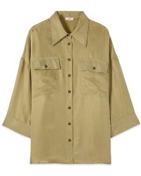 Oltre - Overhemden ,Groen ,Polyester Oversized Cupro En Viscose Shirt - Lyst